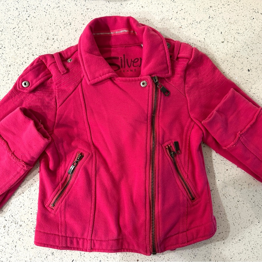 Silver Jeans Pink Jean Jacket Asymmetrical Moto Style